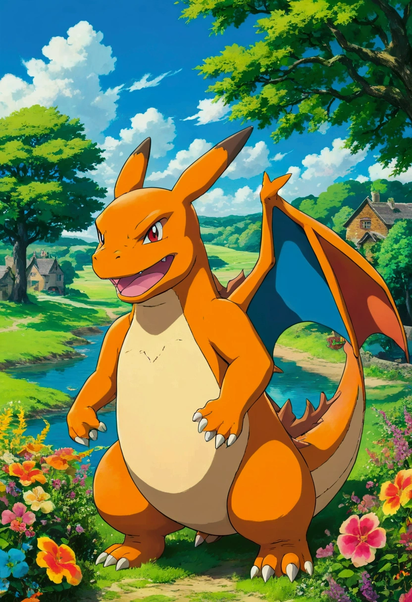 Ghibli summer countryside Charizard