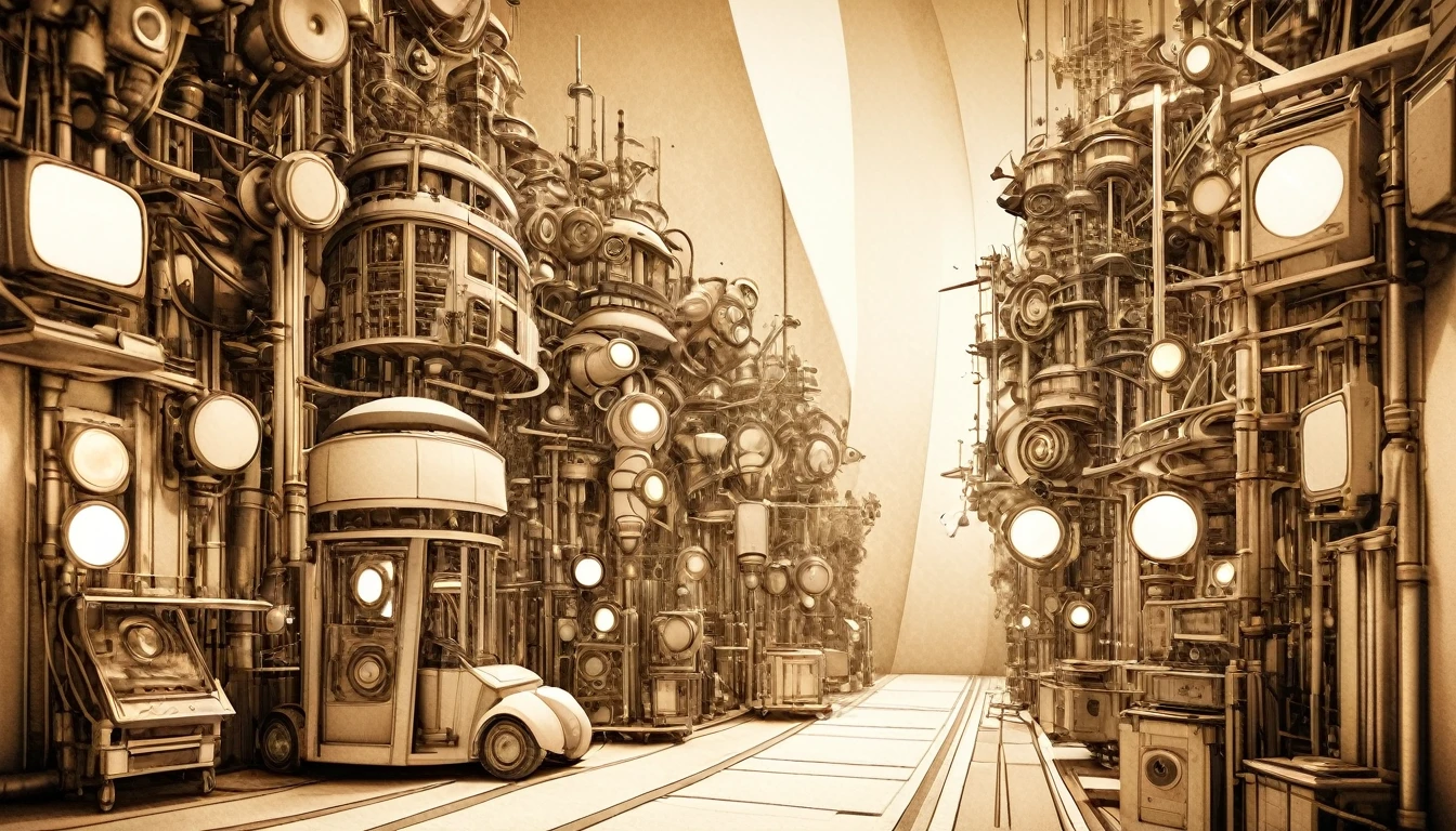 rough pencil art, beautiful machines, conceptual installation art, 2.5D, delicate and dynamic, contrast effects, gradation effects, filter effects, sepia effects, Illustration art, drawing art, graphic art