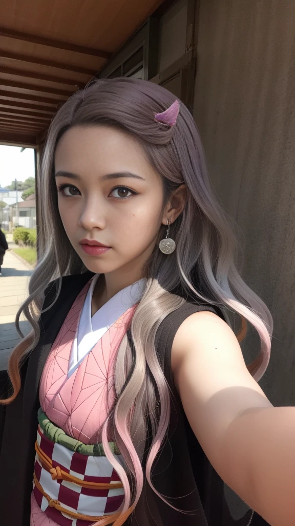 Cute Japanese woman, (16 years old), (Very cute face: 1.3), White and moisturized skin,
BREAK,
Fighter, Kung Fu fighter, Idol,
BREAK,
(Wearing cute kimono: 1.3), (Very revealing kimono), Very large earrings, Short length,
BREAK,
(Long hair), (Gray hair), (Wavy hair), (Gradient pink hair: 1.3), (Red hair at the ends),
BREAK,
(Realistic: 1.3), Masterpiece, Perfect lighting, (Ultra high resolution), (8K), (Very detailed: 1.4), (From the front), Looking at the camera, Melancholic expression, (Full body),
BREAK,
(Japanese city streets: 1.2), (Great fire in the background),
BREAK,
(Demon Slayer: 1.4),
BREAK,
(Hellfire: 1.2), Demon,