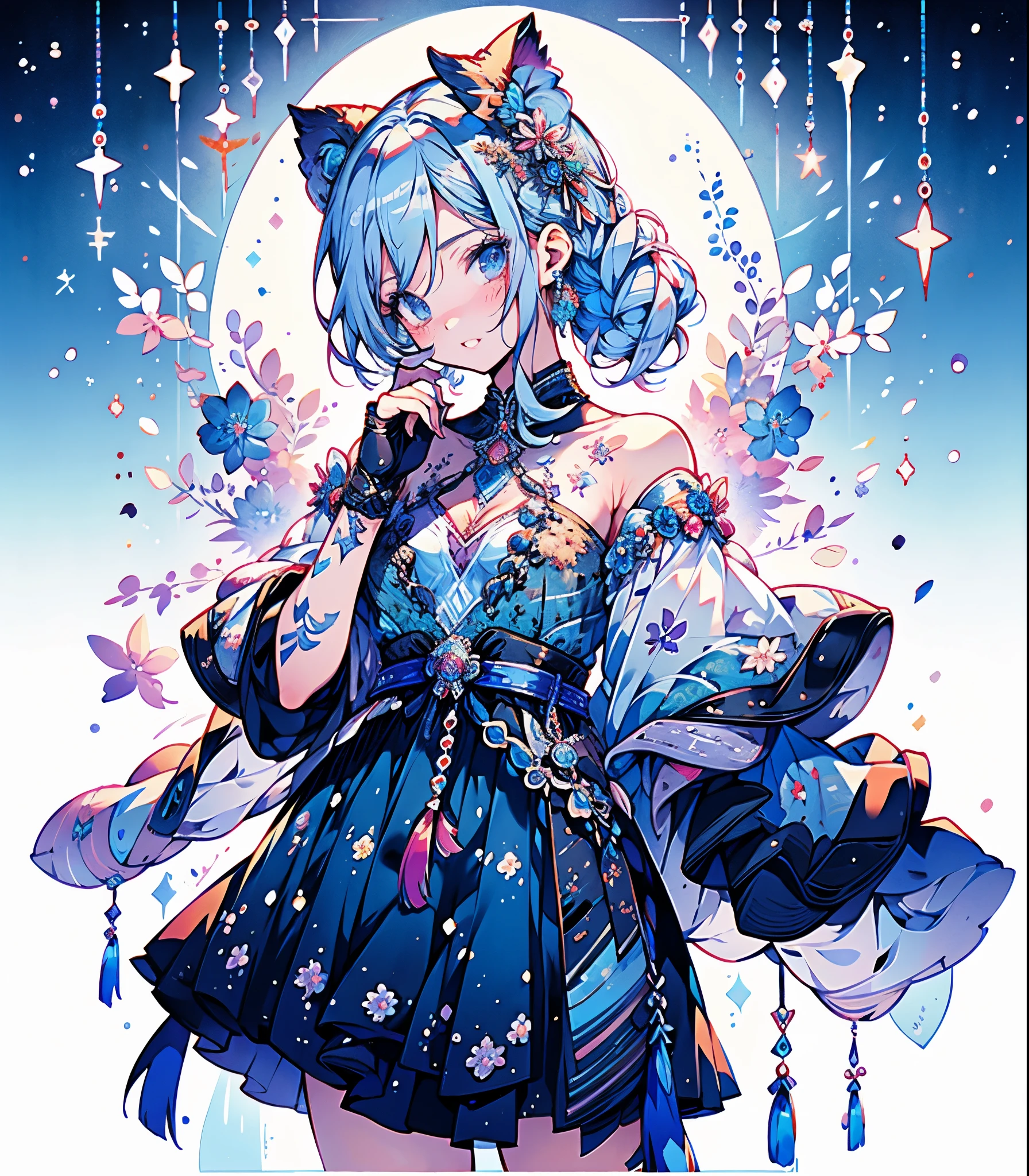 masterpiece, super high quality, ( Highly detailed original illustration),1 person,Ice Princess,Around the ice, Frosty Theme,( 輝く黄Farbeい目:1.2), A light, cold smile, Arrogant look, Sexy Russian costume, blue crystal jewelry, Ice blue glowing tattoo,detailed,Realistic,4K High Definition,Study Map,masterpiece,Highest quality,Official Art,figure,Clear lines,(nice_Farbe),Perfect composition,Fantasy,Concentration,Front facing,No text