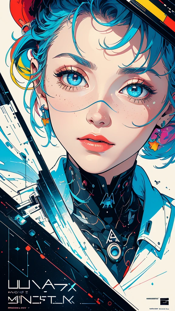 (((masterpiece, highest quality))),(((solo:1.2))),(((1girl:1.2))),32k wallpaper, very detailed, poster, vintage science fiction,(((((geometric cinematic movie poster))))), (bauhaus), shape,(((abstract))),(mid century modern),movie poster,(((((portfolio))))),(((((Close-up))))),(((((bust up))))),((((more various angle)))),(((highlight))),Vast landscape,((((heterochromia)))),(((complete. detailed face))),(((Extremely talented))),(((most complecated machine))),Colorful color scheme