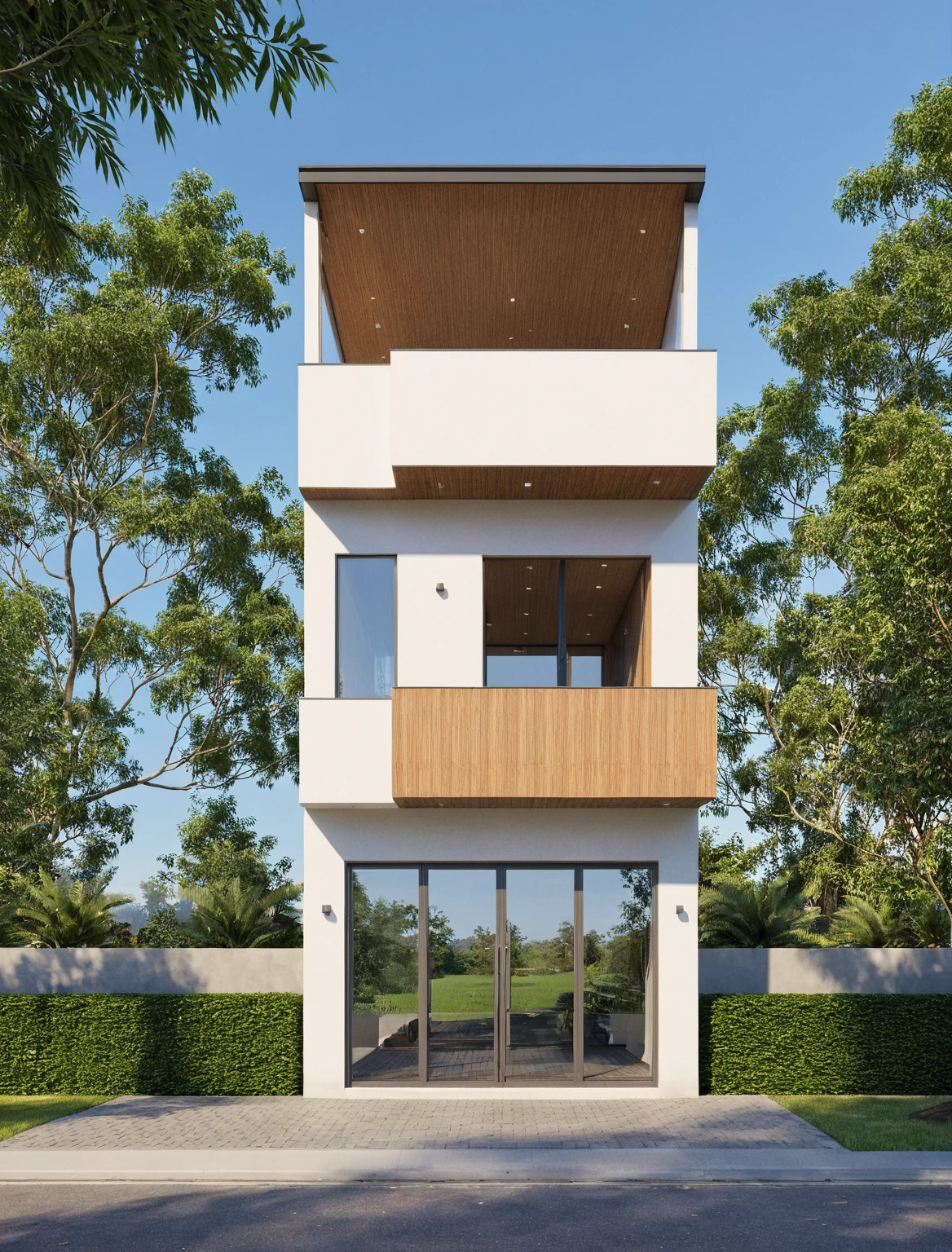 Raw photo,Masterpiece, high quality, best quality, authentic, super detail,
exterior, outdoors, house style modern on the street, glass windows, gate, wooden ceiling,
road,pavement, trees, sky, cloud, (daylight:1.1)