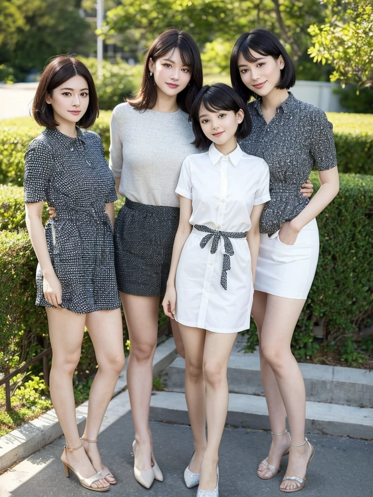 Highest quality、masterpiece、8k、Very detailed、Realistic、One person、Looking at me with a smile、whole body、Black Hair、Short Hair、Small face、Slender、Big Breasts、Thin and beautiful legs、narrow and constricted waist,、(tight family uniform:1.2)