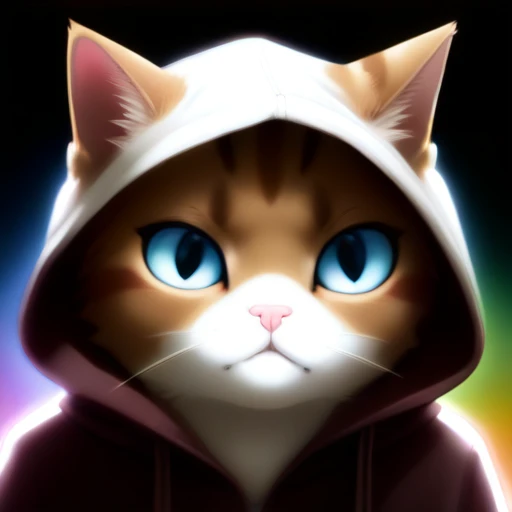 psychedelic beam score_9, score_8_up, source_anime, animal focus, no humans, nekoemoji, cat, hood up, shaded face,
background psychedelic style