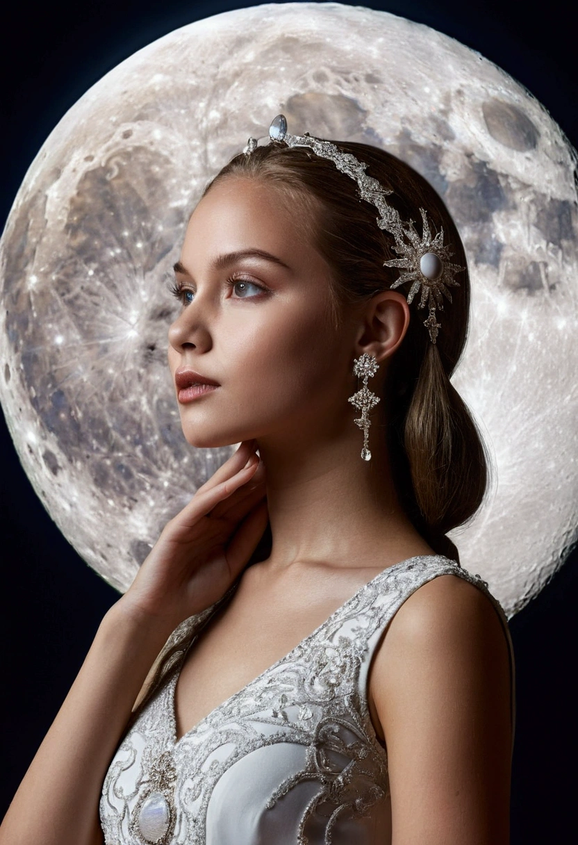 amazing young woman at moon day