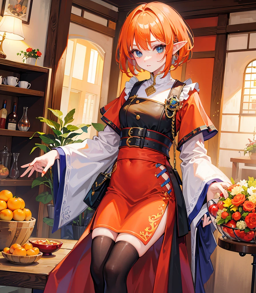((Highest quality)), ((masterpiece)), male,Bob Head,Orange hair,Elf