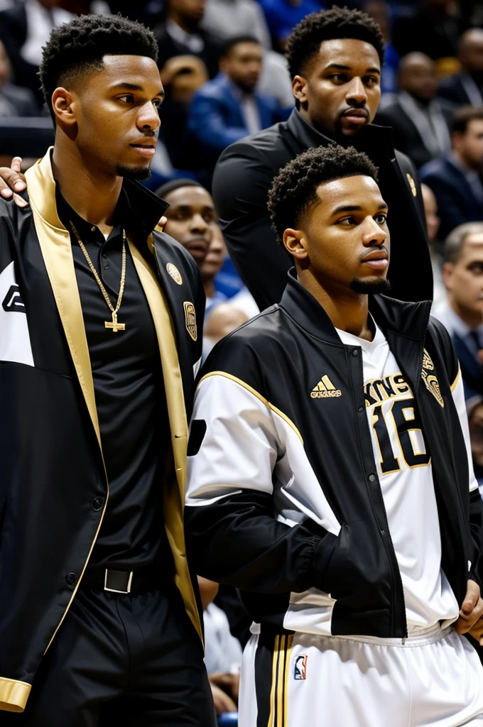 Black basketball sports jackets, white and gold