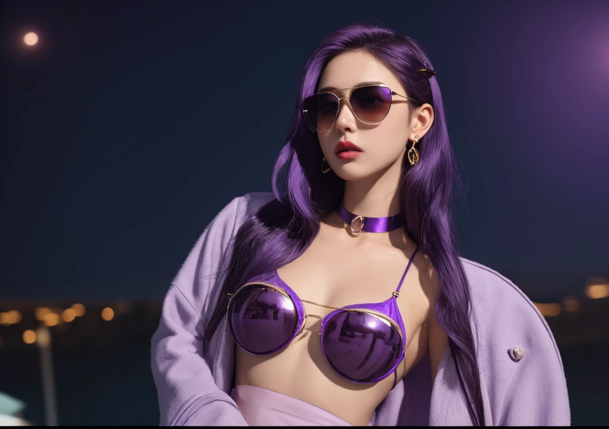 araffe wearing a purple outfit and sunglasses with a purple choke, trending on cgstation, artwork in the style of guweiz, inspired by Yanjun Cheng, guweiz, deviantart artstation cgscosiety, 🌺 cgsociety, 3 d render character art 8 k, g liulian art style, inspired by Feng Zhu