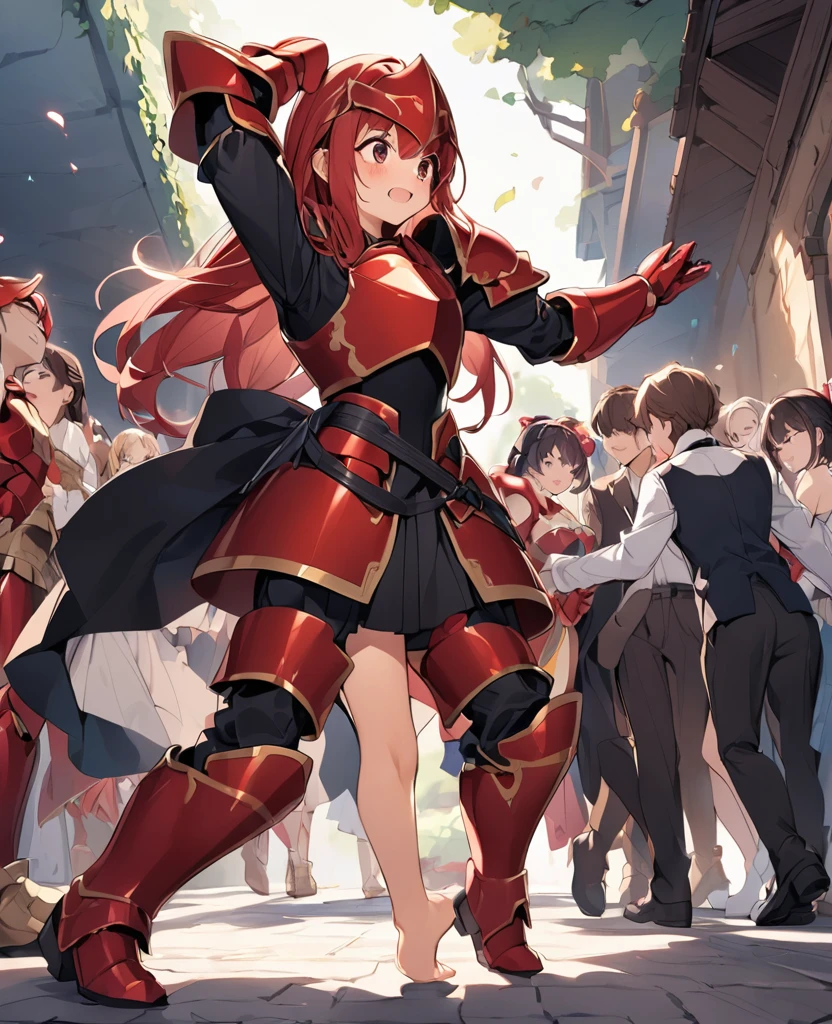 A  wearing red armor and combat boots was caught，They were asked to take off their boots and armor and dance with bare feet.