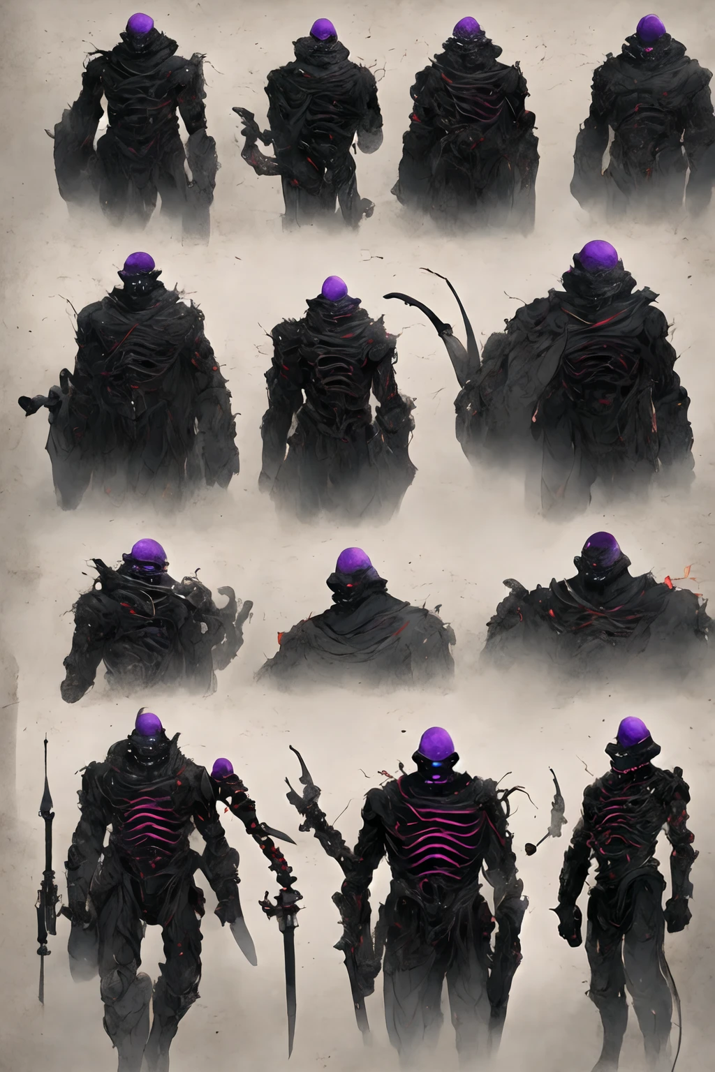 外見は黒いfog,Put on your armor,Modern Battle Suit(((detailed)))The shape is humanoid,Modern weapons(((detailed)))Eyes glowing red,The shape is made of glowing purple hearts..(((detailed)))The skeleton is human-like、Muscle fibers are visible.,fogのようなもので獲物を探す(((detailed)))Barren Land,dead tree,fog,Chaotic world(((detailed)))Battle Scenes,overwhelmingly strong,Highest quality。