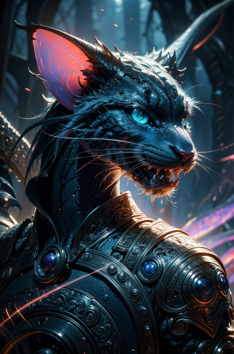 pink Dragon with mesmerizing feature masterpiece, top quality, best quality, official art, beautiful and aesthetic:1.2), (1dragon), extreme detailed,(fractal art:1.3), colorful, highest detailed, (masterpiece, best quality:1.3) 1 bright-amber, blue, green cat like-eyes, professional digital painting, Unreal Engine 5. playful teasing expression, finely detailed eyes, happy mood, epic scene, epic composition, Cinematic Lighting, Volumetric Lighting, ethereal light, intricate details, extremely detailed volumetric rays. oil painting, Detailed facial features, Sunlight, bright colors, dramatic lighting, expressive eyes, High Resolution, 4K quality, Photorealistic
