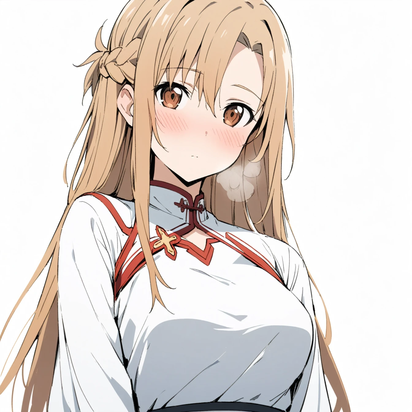 1 Girl, Asuna \(Star\), Sword Art Online,solitary, Viewers, Pure white background,blush, Brown eyes,breathe, avatar,Half Body,Colorless comic style,angle, masterpiece, best quality,Chinese clothing,Black, White and Gray