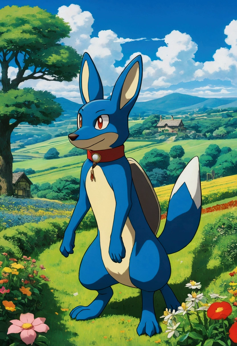Ghibli summer countryside Lucario