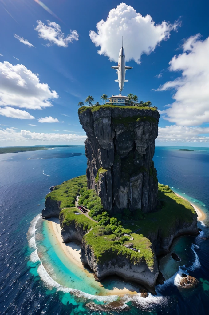 A island is flying in the air in 8k