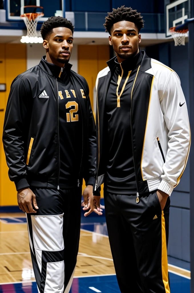Black basketball sports jackets, white and gold