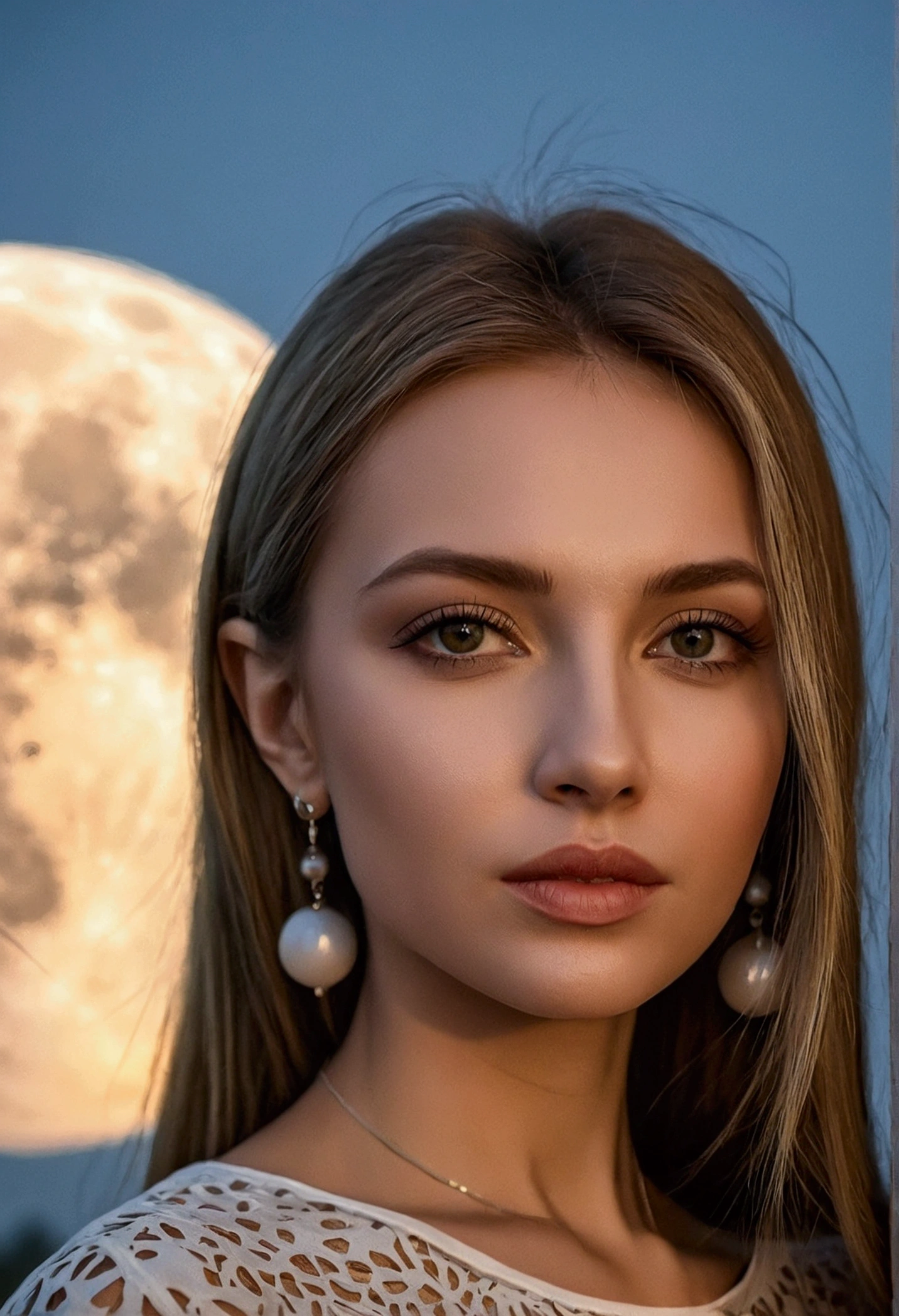 modern beautiful ukranian woman at moon day