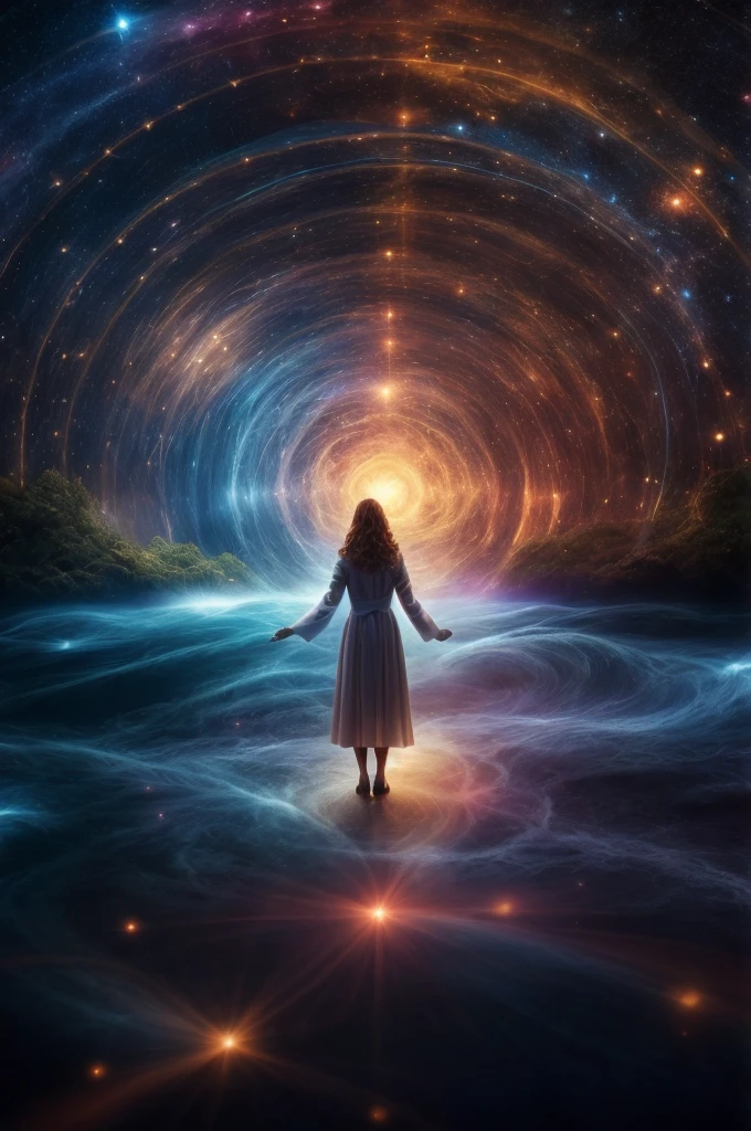 a woman standing in a tunnel with her arms outstretched out, open portal to another dimension, portal to the ethereal realm, dream portal, portal to another universe, spirits coming out of portal, astral travel, opening a shining portal, portal to another world, channeling swirling energy, portal to another dimension, standing in a maelstrom, magic portal to another world