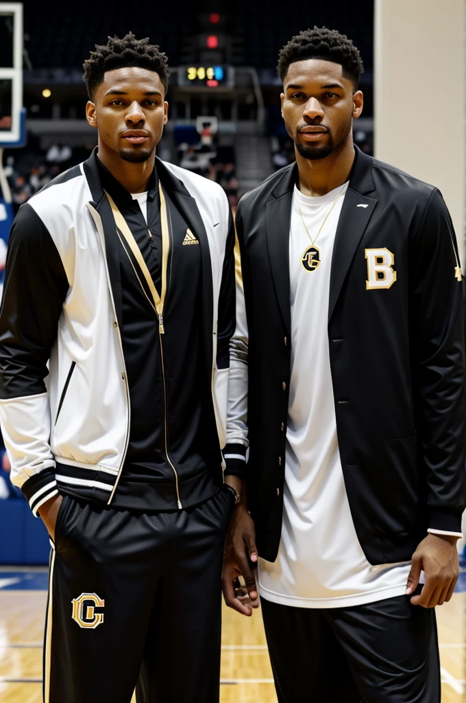 Black basketball sports jackets, white and gold