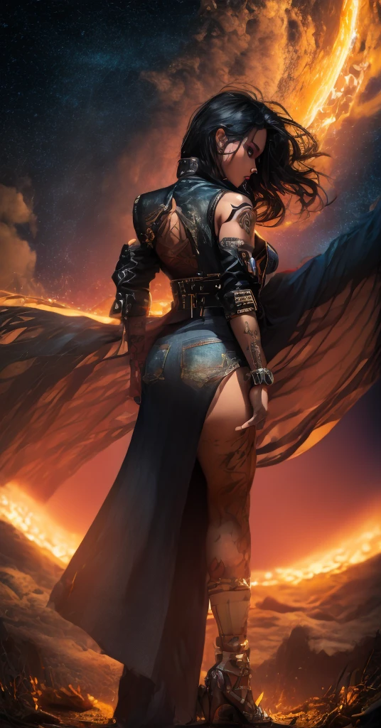 Young busty witch Emma Watson, appealing desirable, big tits, almost naked , stockings, 18 years old, seductively while looking at viewer, ragged see-through dress, very big cleavage, angry looking, Darkness, delicate flame, black eyes, heels, dim colours, red Black, Shadow, fading glow, flaming shadows, slim, tall long legs, long waist, unkempt long white hair, heels, dull light, fuzzy light, dim light, dimness, gloom, murk, dark fantasy theme, ferocity, spell, spelling, incantation, spellworking, allure, bewitchment, hex, witchery, magic, sorcery, wizardry, witchcraft, enchantment, fascination, charm, sword swing, magical haze, Fire Witch, red hair, glowing eyes, red dress, fire haze, heat, pretty, high dinamic range, iluminated only by firewall, dark, attacking throwing magic spells, action pose, powerful aura, sultry, magical place, whisps of magic, flowing robe, rising triumphantly from the flames cast fire spell, magic fire, shooting fire from her hand, emerging from magical fire circle, holding ball of fire, night,