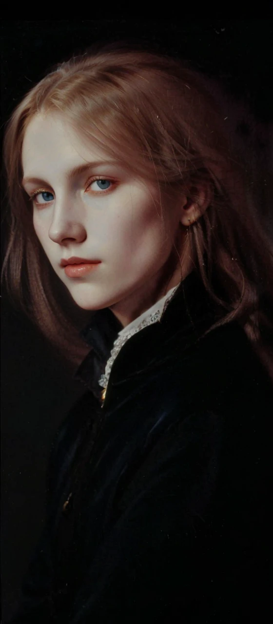 Portrait of Christopher Marlowe, white skin, piercing icy blue eyes, silky golden-brown hair, refined features, charp jawline, clean shaved, black Elizabethan velvet jerkin, embroidered velvet doublet, white laced shirt, art deco style, Alphonse Mucha style, high quality