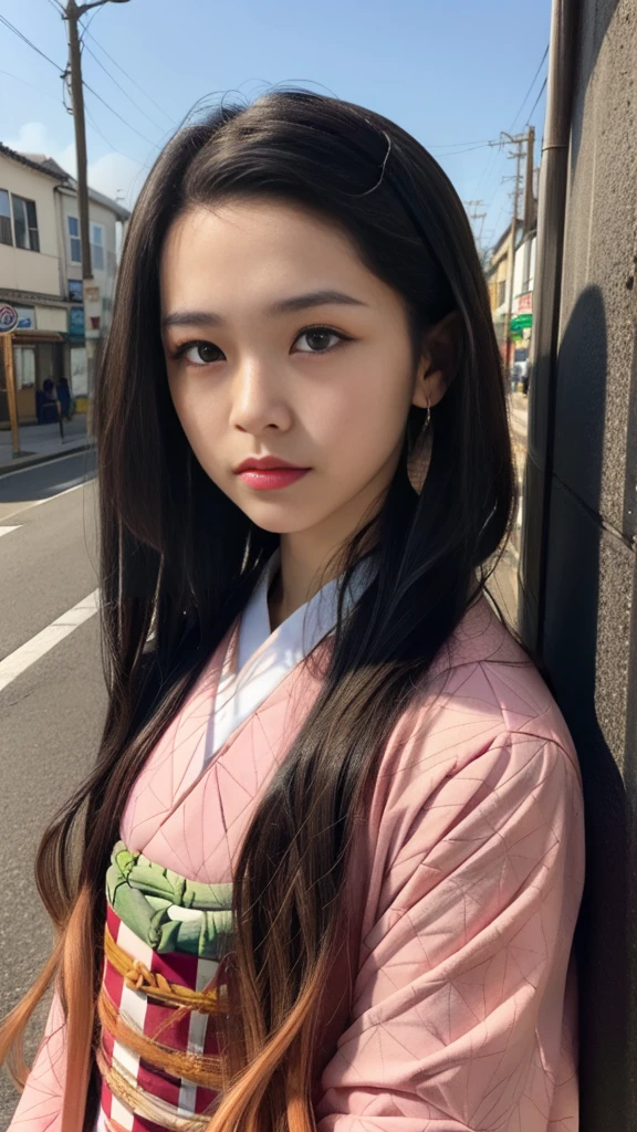 Cute Japanese woman, (), (Very cute face: 1.3), White and moisturized skin,
BREAK,
Fighter, Kung Fu fighter, Idol,
BREAK,
(Wearing cute kimono: 1.3), (Very revealing kimono), Very large earrings, Short length,
BREAK,
(Long hair), (Gray hair), (Wavy hair), (Gradient pink hair: 1.3), (Red hair at the ends),
BREAK,
(Realistic: 1.3), Masterpiece, Perfect lighting, (Ultra high resolution), (8K), (Very detailed: 1.4), (From the front), Looking at the camera, Melancholic expression, (Full body),
BREAK,
(Japanese city streets: 1.2), (Great fire in the background),
BREAK,
(Demon Slayer: 1.4),
BREAK,
(Hellfire: 1.2), Demon,