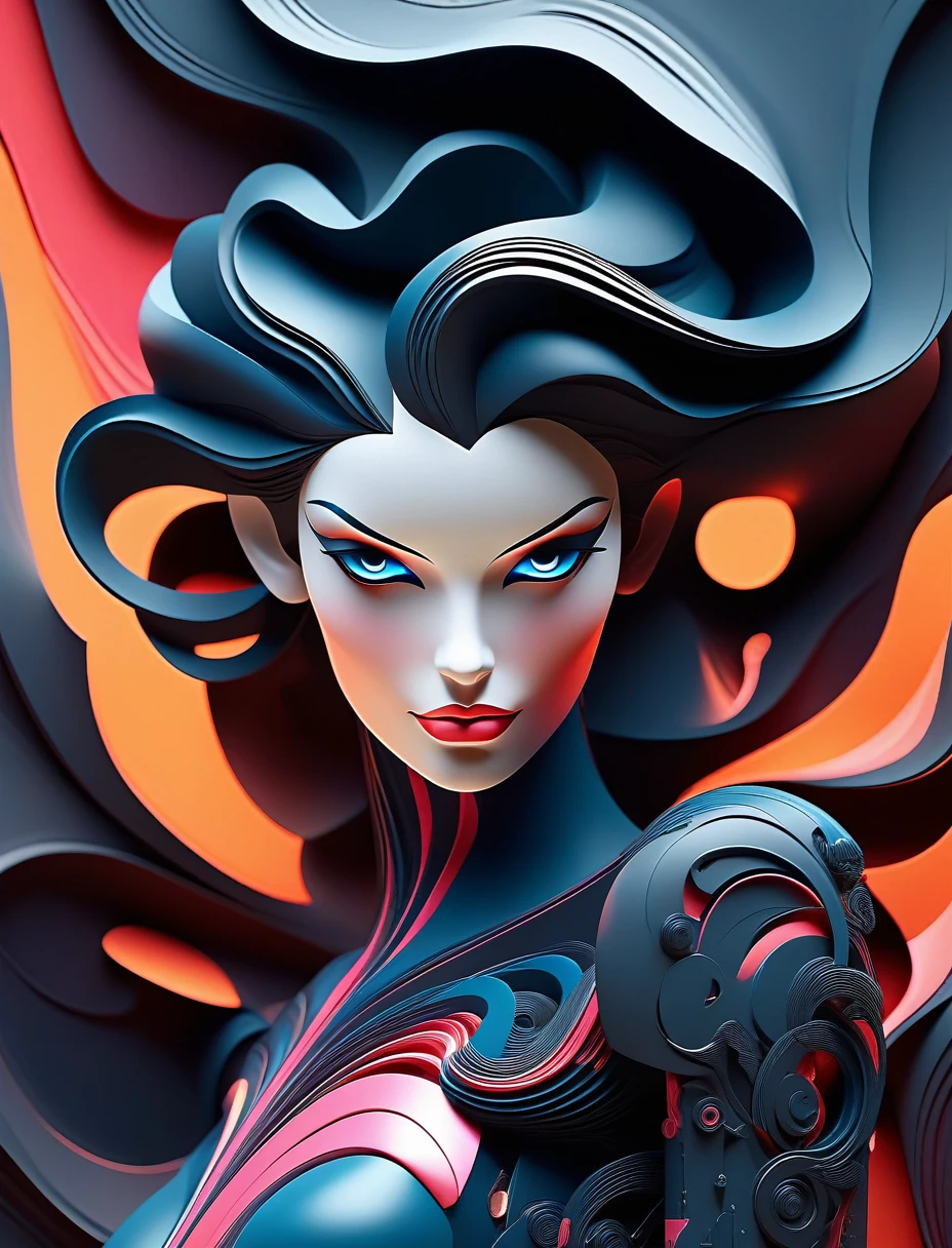 beautiful portrait of full body in style Eiko Ojala Tracie Grimwood,detailed face, wavy, dynamic, hyperdetailed, hyperrealistic, photorealistic, elegant, cel shading, intricate, cinematic, soft and mysterious style, hyper-detailed, octane render, symetrical, centered, neon ambiance, abstract black oil, gear mecha, detailed acrylic, grunge, intricate complexity, rendered in unreal engine,
