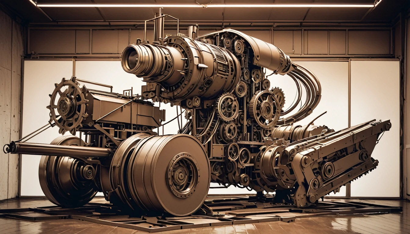 rough pencil art, beautiful woman made entirely of machinery, conceptual installation art, 2.5D, delicate and dynamic, contrast effects, gradation effects, filter effects, sepia effects