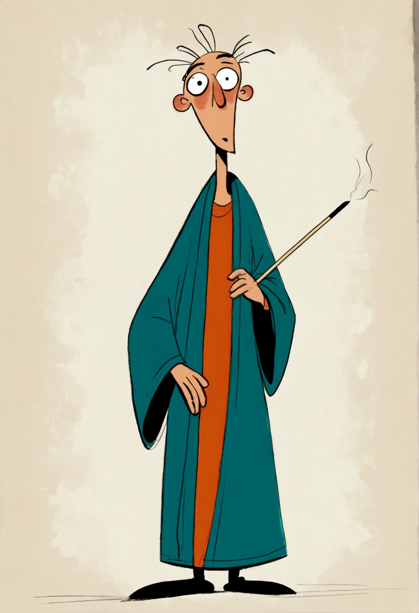 (((Exaggerated digital character sketches:1.37,Matchstick Men))).(1 Old man in a robe,blind,1dogs,(Exaggerated expression,),(Black sketch lines,Loose brushstrokes create the outline,Cartoon Style. Bright colors and simplified lines, sketch)。(Exaggerated body movements),(Large area of blank)