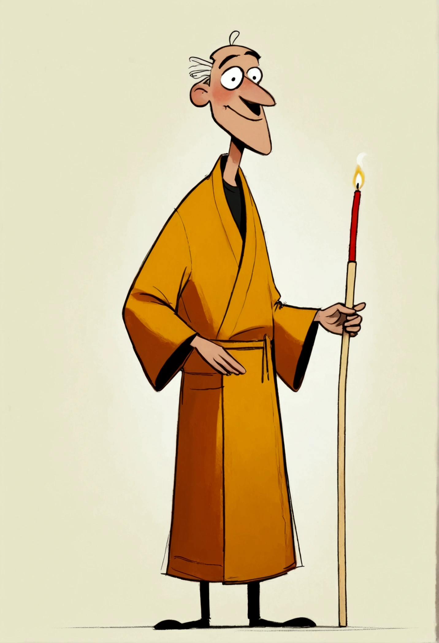 (((Exaggerated digital character sketches:1.37,Matchstick Men))).(1 Old man in a robe,blind,1dogs,(Exaggerated expression,),(Black sketch lines,Loose brushstrokes create the outline,Cartoon Style. Bright colors and simplified lines, sketch)。(Exaggerated body movements),(Large area of blank)