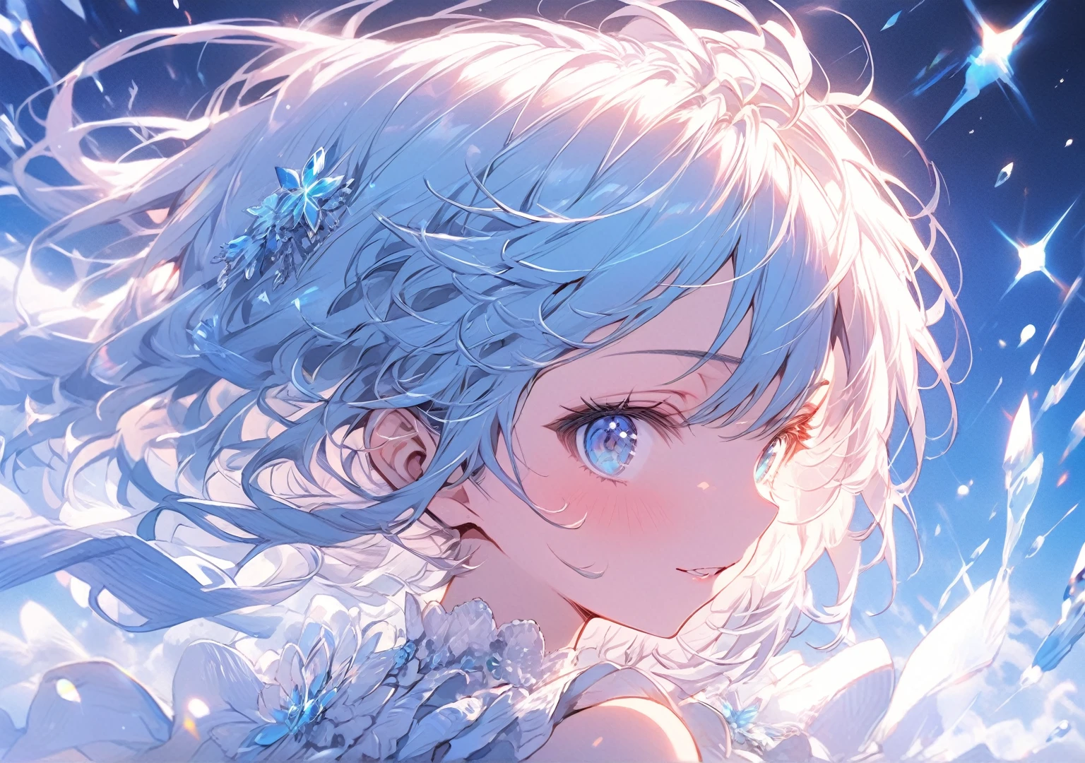 masterpiece, Highest quality,
One girl, Cut out, close, Twin Drill, Blue Eyes,
Blue Theme, Shine, Led,