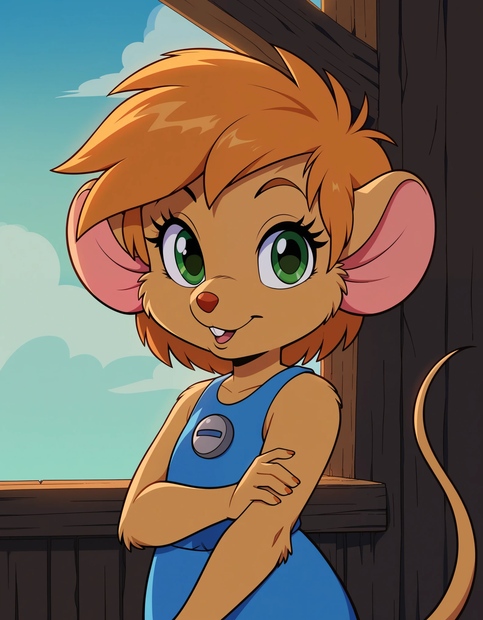 score_9, score_8_up, score_7_up, source_furry, rating_safe, abigail, 1 female, solo, front view, short hair, green eyes, animal ears, furry female, mouse ears, looking on viewer, 