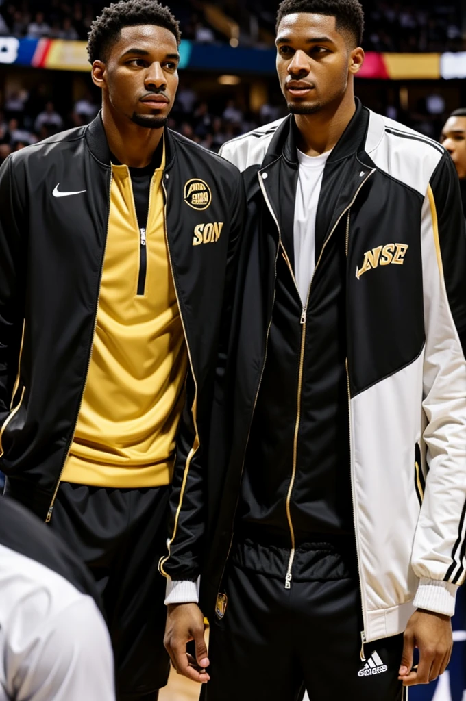 Black basketball sports jackets, gold and white