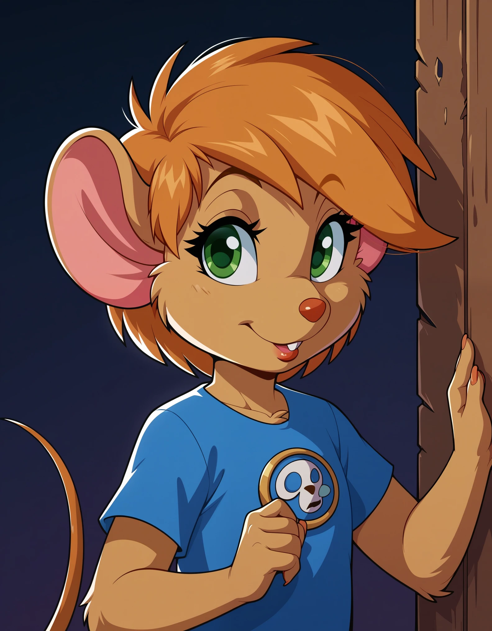 score_9, score_8_up, score_7_up, source_furry, rating_safe, abigail, 1 female, solo, front view, short hair, green eyes, animal ears, furry female, mouse ears, looking on viewer,