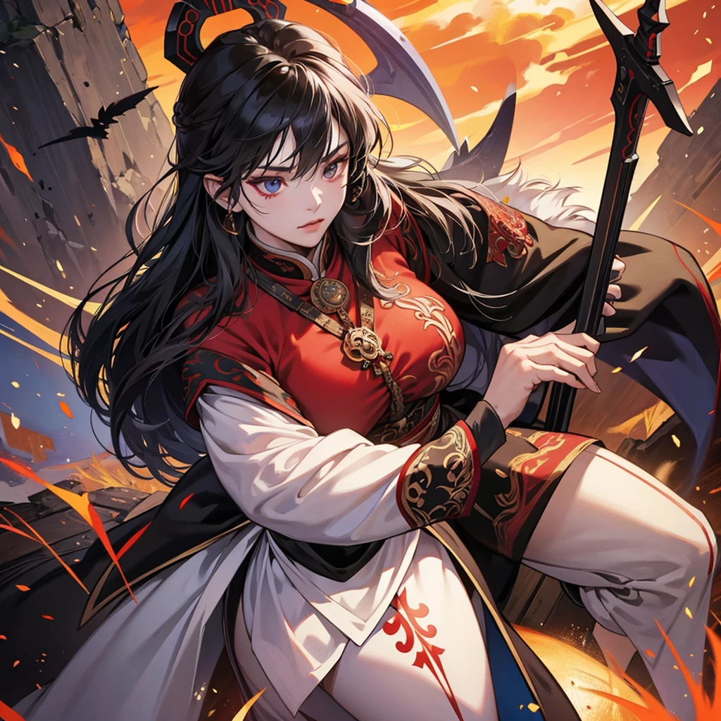 1 beautiful genghis khan lady, tatto , demon slayer, weapon, 8k, hd, unreal engine,