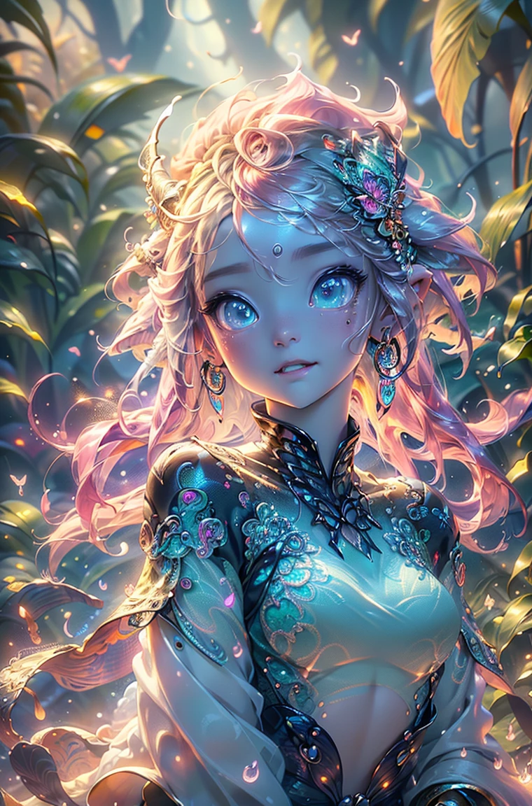 cute baby pink Dragon with mesmerizing feature butterfly ethereal wings masterpiece, top quality, best quality, official art, beautiful and aesthetic:1.2), (1dragon), extreme detailed,(fractal art:1.3), colorful, highest detailed, (masterpiece, best quality:1.3) 1 bright-amber, blue, green cat like-eyes, professional digital painting, Unreal Engine 5. playful teasing expression, finely detailed eyes, happy mood, epic scene, epic composition, Cinematic Lighting, Volumetric Lighting, ethereal light, intricate details, extremely detailed volumetric rays. oil painting, Detailed facial features, Sunlight, bright colors, dramatic lighting, expressive eyes, High Resolution, 4K quality, Photorealistic