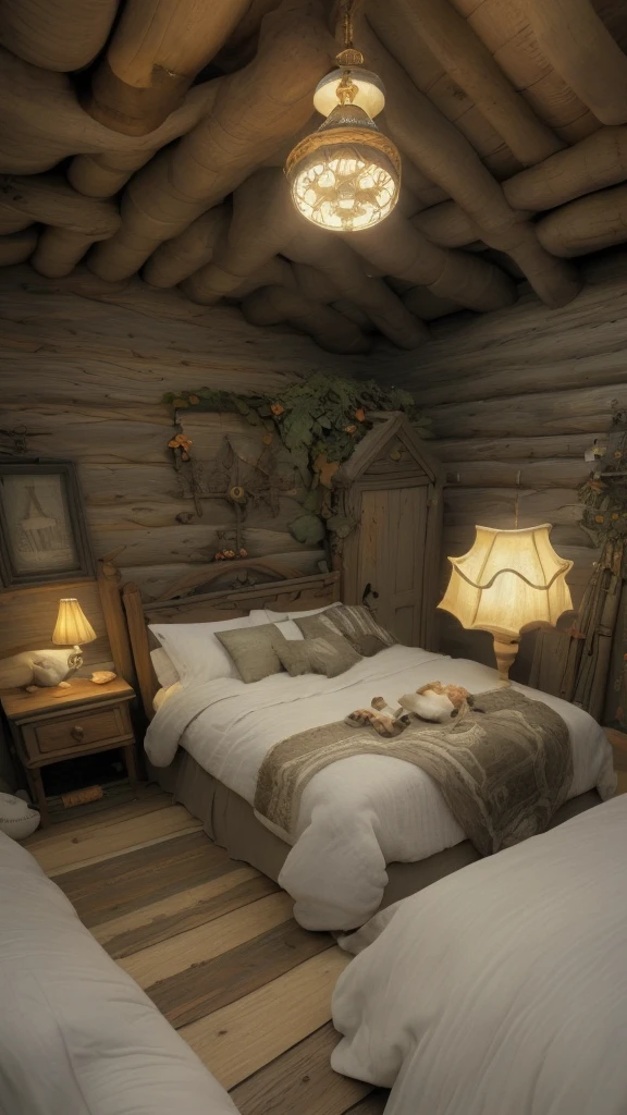 A cozy cottage, dreamlike bedroom with roots and candle shapes as carrots, fantasy, underground, colors, soft lighting, ethereal, hobbit wonderland (best quality,4k,8k,highres,masterpiece:1.2),ultra-detailed,(realistic,photorealistic,photo-realistic:1.37),HDR,studio lighting,vivid colors,cinematic