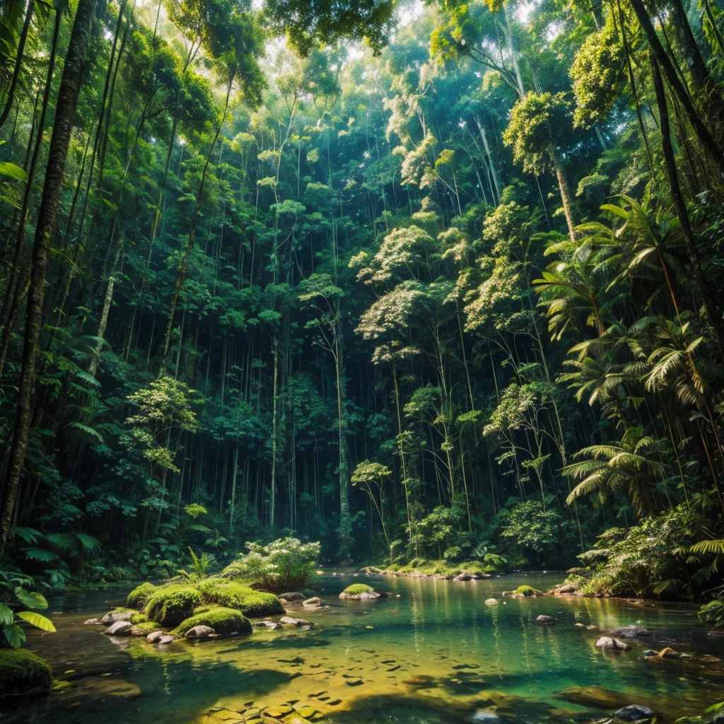 Masterpiece, ultra detailed, beautiful,Super Saturation, jungle adventure,dense forest, arcadia