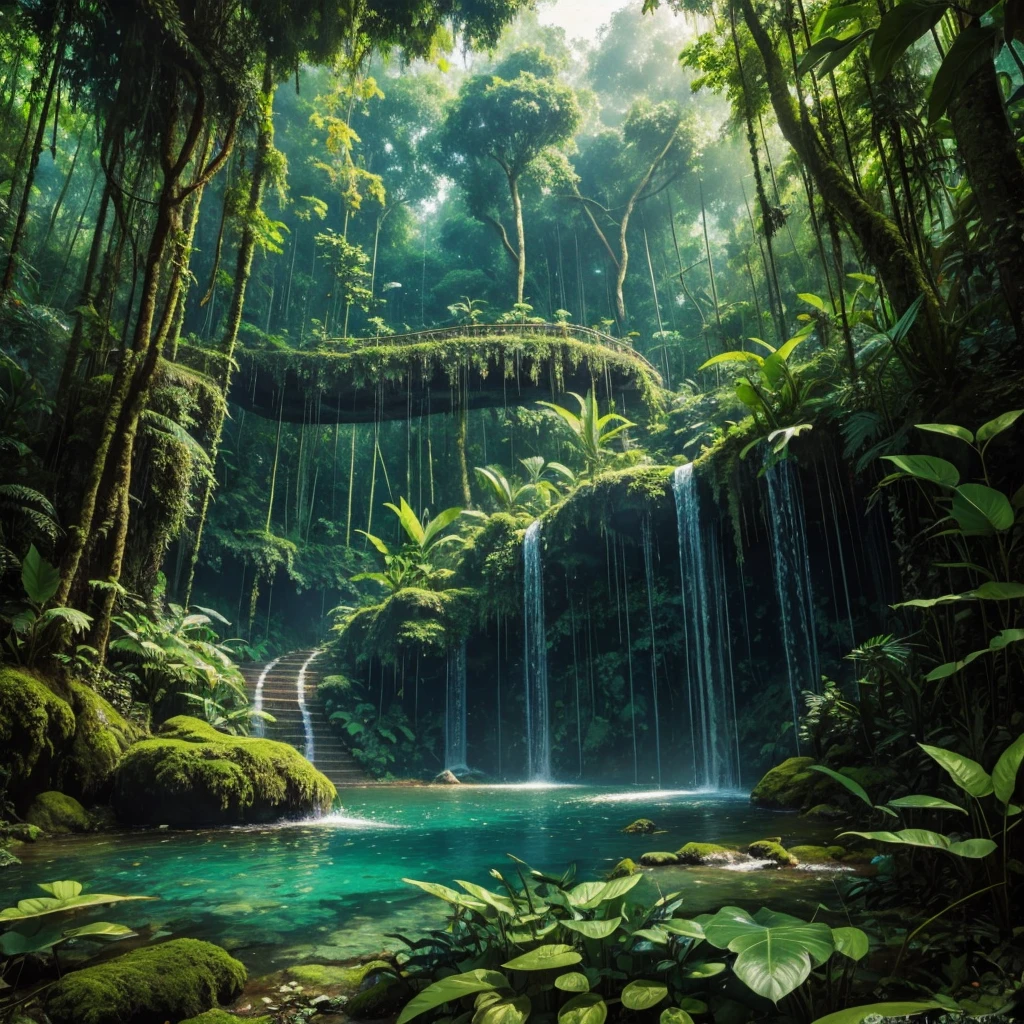 Masterpiece, ultra detailed, beautiful,Super Saturation, jungle adventure,dense forest, arcadia