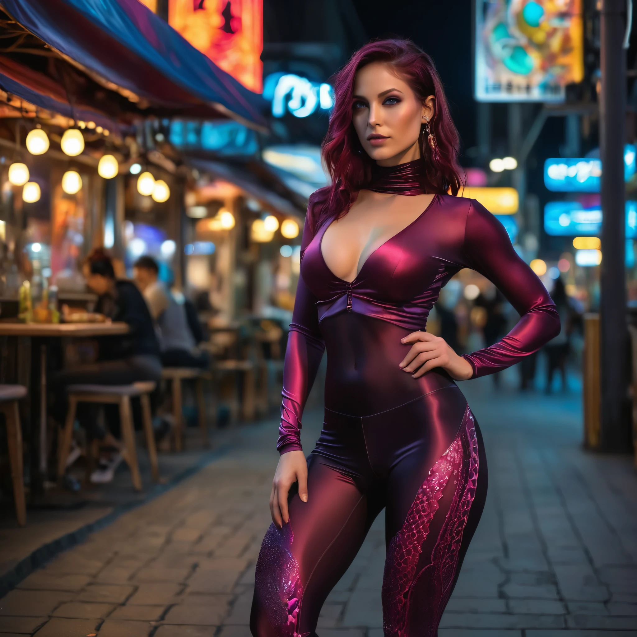 Two beautyful athletic girls with massive legs, (2_girls), 20 y.o., female bodybuilder figure, (very small breasts), (strolling on the crowded street of megapolis, night, cyberpunk, (black, ultra tight fitting super-stretchy lycra plain shiny-spandex footless tights, black ultra-thin ultra-stretchy footless_tights fitting like a second skin, (silk-shiny, satin-shiny biflex), (smooth), (seamless), mid-calf). Loose tied longsleeve cotton shirt. 
(small flat breasts:1.1), (black short hair),Jewelry, stilettos, (clutch:1.1). (full body shot), (waist line shot:1.2), photo r3al,detailmaster2,aesthetic portrait,bigger_female,large_muscles female alien, underwater, vibrant colors, bioluminescence, surreal, grotesque, beautiful detailed eyes, detailed lips, slimy skin, tentacles, intricate patterns, extraordinary creature, unique anatomy, ocean environment, dark abyss, mystifying, mysterious, haunting, eerie, fantasy, hybrid beauty, ethereal, enchanting lighting, With mesmerizing iridescent glowing markings adorning its body, the intricacies of its tentacle parts highlight the rich colors and beautiful soft light. The vast open waters serve as a vivid backdrop, allowing the octopus to soak in every detail, showcasing its Absurd and complex shapes in unparalleled quality. (realistic, hyper-realistic:1.5), thick eyeblows, (superdetailed beautiful ruby eyes:1.8), smiling seductively, (no make-up:1.7), (Exoskeleton with beautiful nautilus design:1.8), pale and white skin with visible veins, beautiful nipples, facee paint with nautilus design,
INFO
 ((slim hips)),  thigh gap, slender body, ((skinny and fit)), thin,16k UHD, (medium breasts)), naked, standing with her legs spread apart, outdoors,sagging breasts,photorealistic, ((long legs)), ((night beach cafe)), ((feet level shot)),