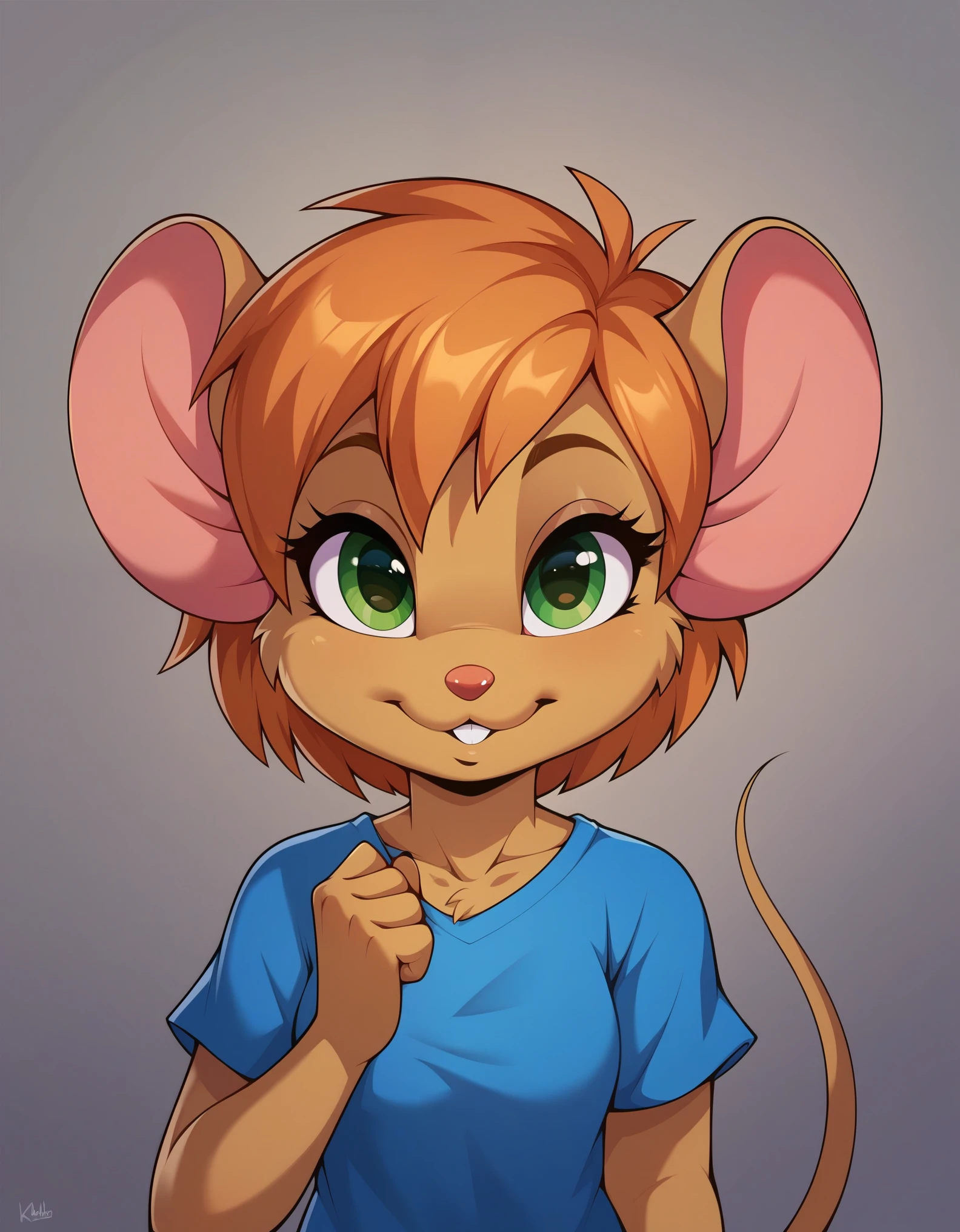 score_9, score_8_up, score_7_up, source_furry, rating_safe, abigail, 1 female, solo, front view, short hair, green eyes, animal ears, furry female, mouse ears, looking on viewer,