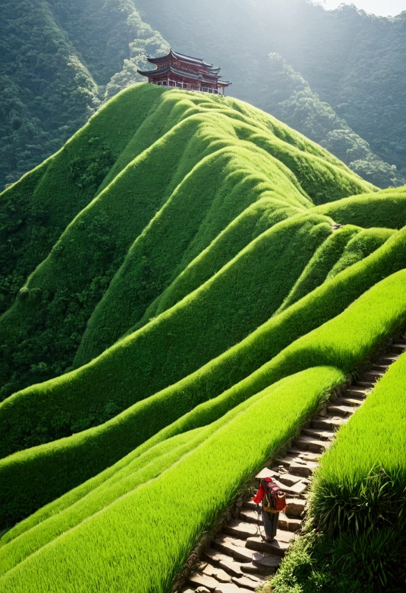 Climb to a high place、Respect the Elderly,Green Mountain々and green water,khd,warm,And the sun was shining bright,Quaint