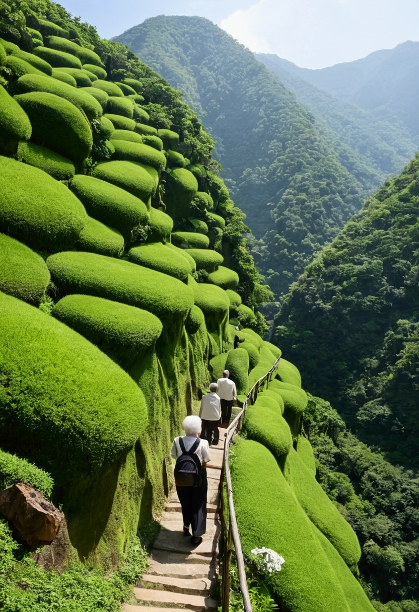 Climb to a high place、Respect the Elderly，Green Mountain々and green water，khd，warm，And the sun was shining bright，Quaint