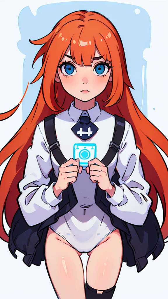 ((best qualityer, high resolution, clean background, linhas grossas, Perfect Anatomia, face perfect)), 1 girl, hair orange, blue eye):0.3), ((White background))
