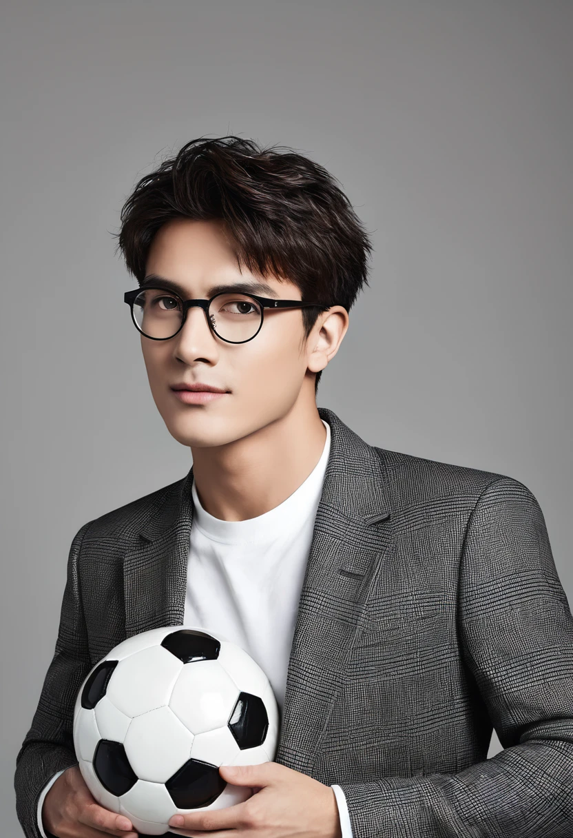 face of handsome soccer superstar male with glasses