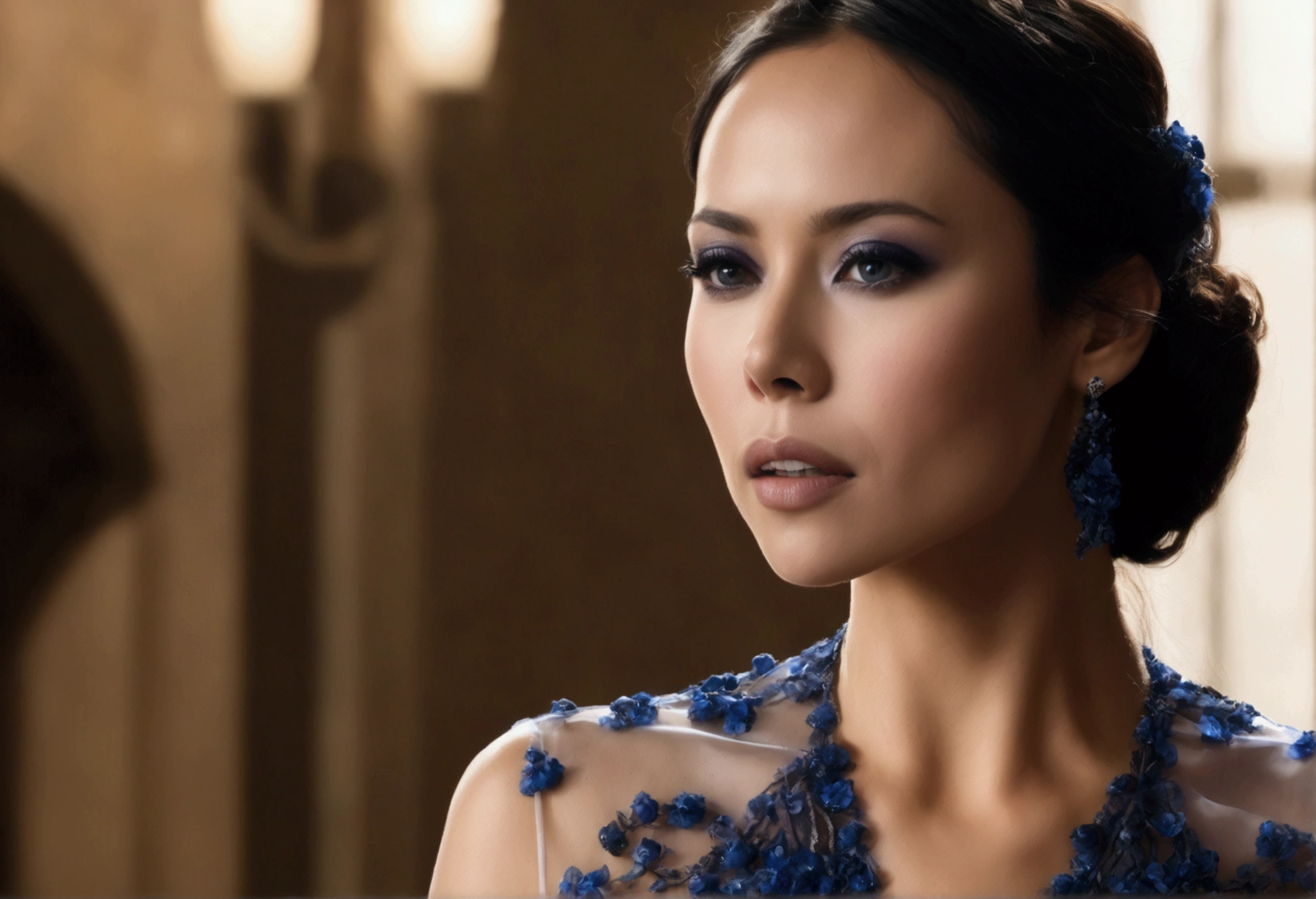 1girl, (lexa doig, age 25, sheer gown no underwear), ((blueberry,fruits)), white background, black hair, beautiful detailed eyes, beautiful detailed lips, extremely detailed face, long eyelashes, elegant pose, sensual, high fashion, glamorous, cinematic lighting, intricate details, photorealistic, 8k, best quality, masterpiece