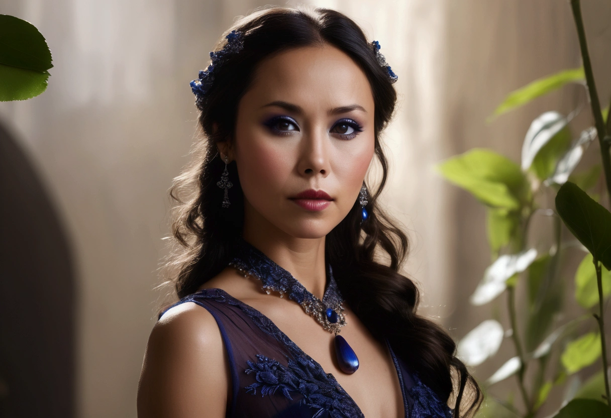 1girl, (lexa doig, age 25, sheer gown no underwear), ((blueberry,fruits)), white background, black hair, beautiful detailed eyes, beautiful detailed lips, extremely detailed face, long eyelashes, elegant pose, sensual, high fashion, glamorous, cinematic lighting, intricate details, photorealistic, 8k, best quality, masterpiece