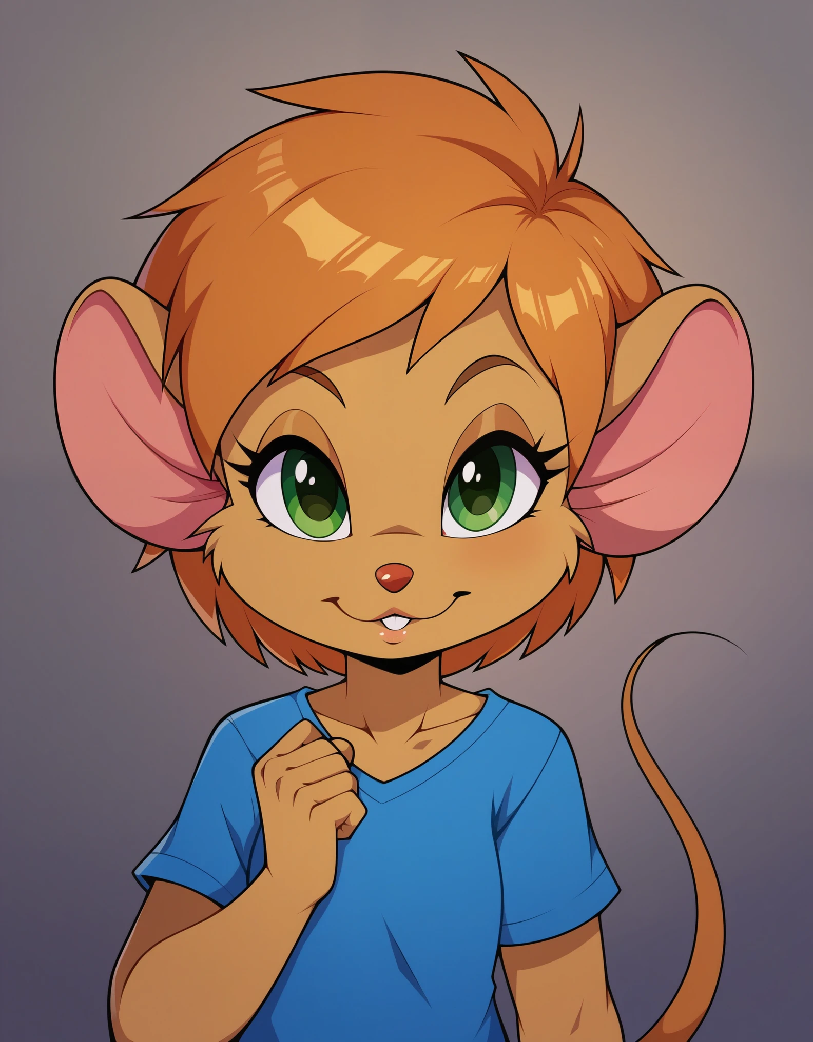 score_9, score_8_up, score_7_up, source_furry, rating_safe, abigail, 1 female, solo, front view, short hair, green eyes, animal ears, furry female, mouse ears, looking on viewer,