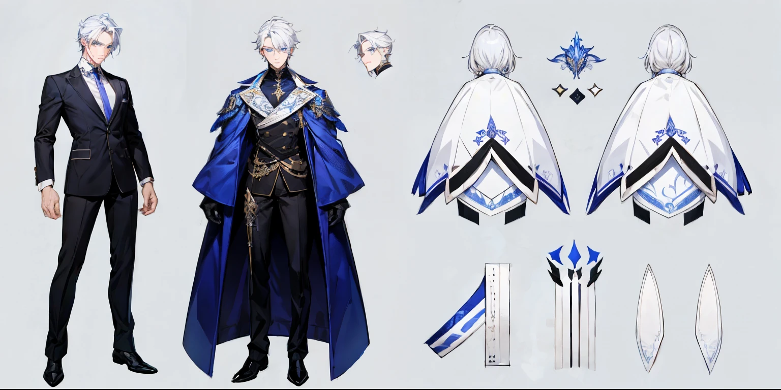 (((concept Art))), (((One character))), Male, Boy, (((Albinism))), Silver Eyes, ((Light Technological Armor of Metallic color with Highlights in blue and gold color)), Imperial, having mostly the White Color, but having small Parts in blue.