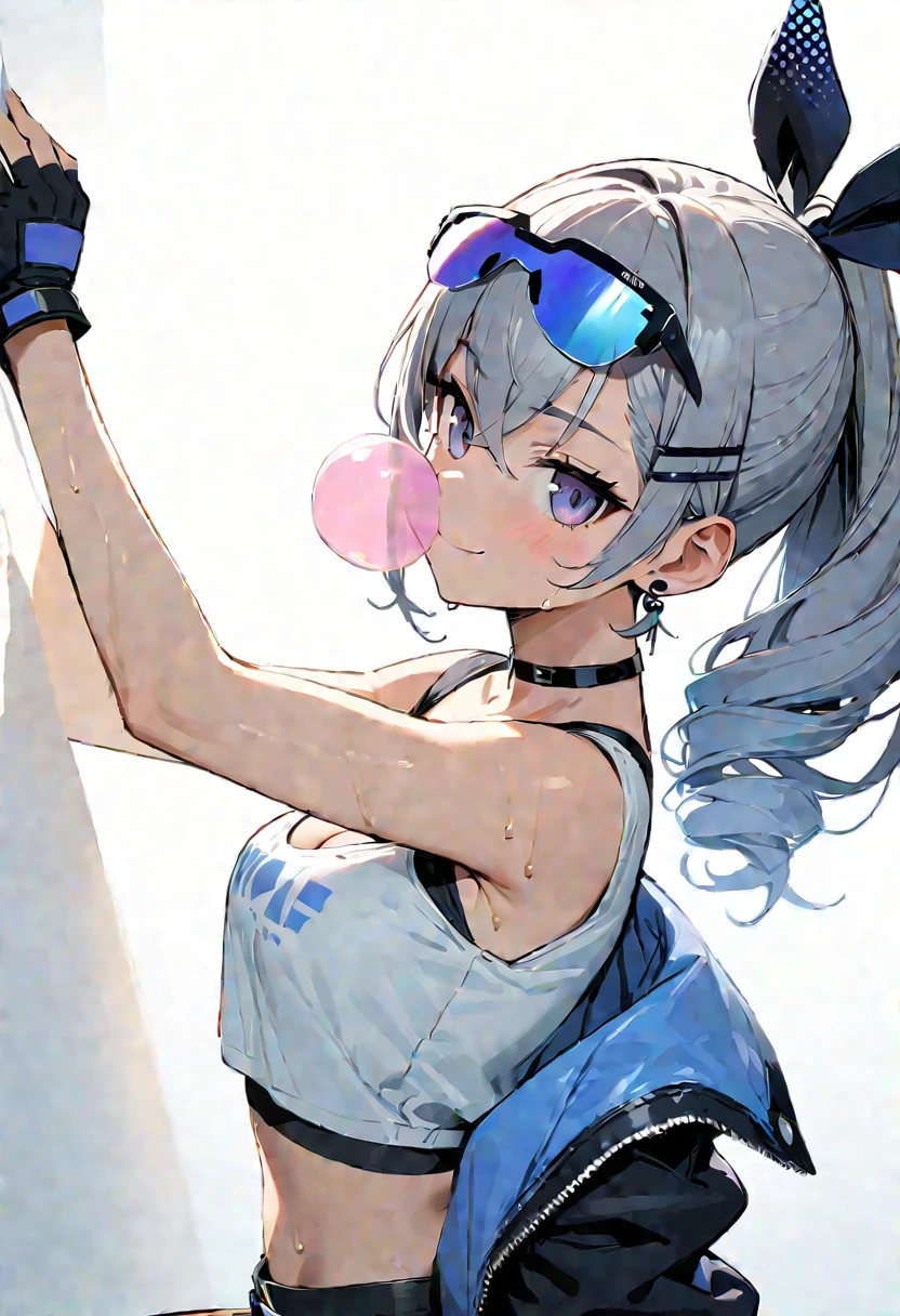 (suggestive:1.3),(corruption),1girl,(japanese clothes),holding ((popsicle)) melting,dripping,blush,upper body,(ahegao:1.1),(naughty face),collarbone,trembling,sweat,sweatdrop,heart,skindentation, (crazy:1.3),(speed lines),sun, outdoors
