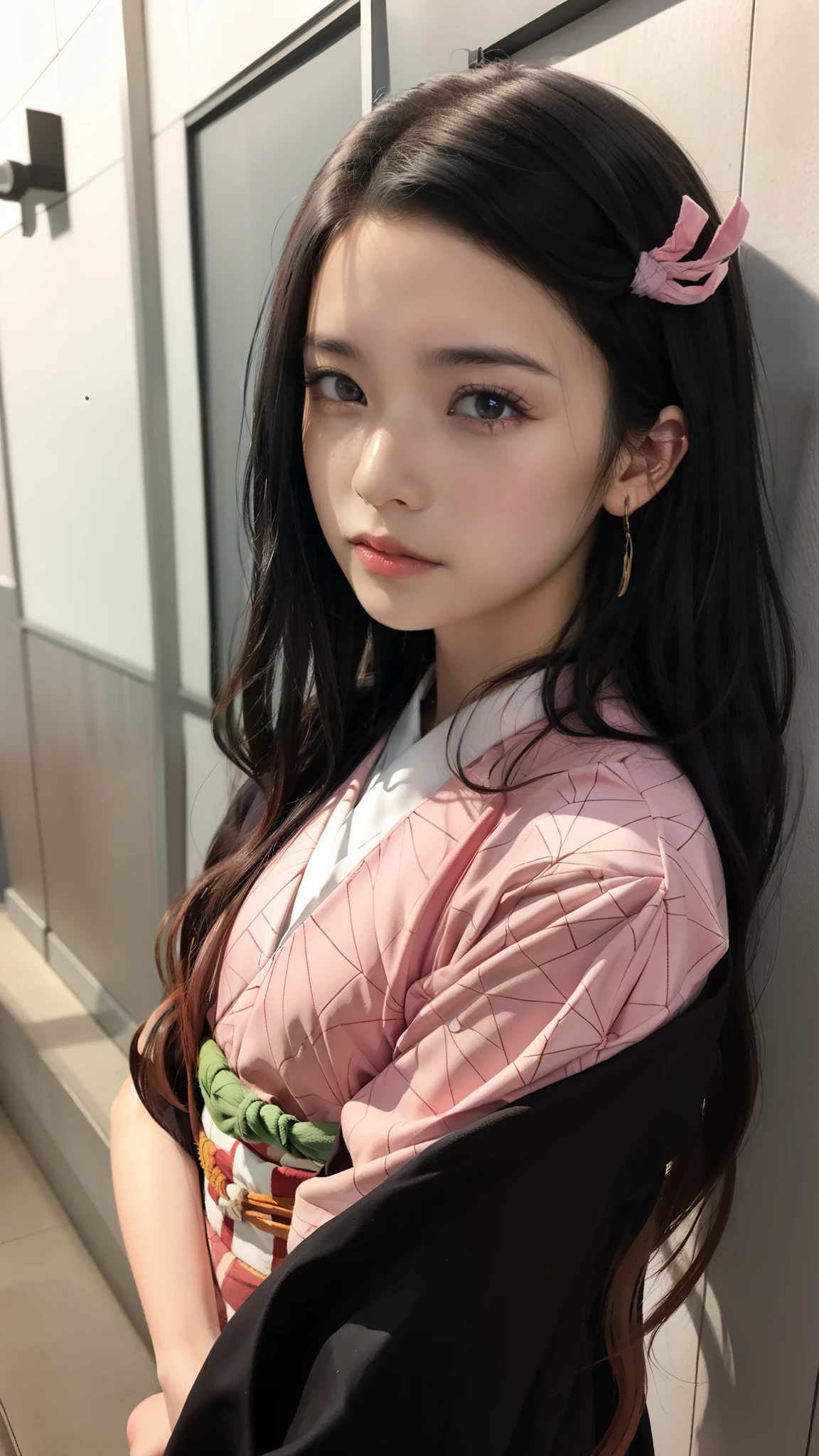 Cute Japanese woman, (), (Very cute face: 1.3), White and moisturized skin,
BREAK,
Fighter, Kung Fu fighter, Idol,
BREAK,
(Wearing cute kimono: 1.3), (Very revealing kimono), Very large earrings, Short length,
BREAK,
(Long hair), (Gray hair), (Wavy hair), (Gradient pink hair: 1.3), (Red hair at the ends),
BREAK,
(Realistic: 1.3), Masterpiece, Perfect lighting, (Ultra high resolution), (8K), (Very detailed: 1.4), (From the front), Looking at the camera, Melancholic expression, (Full body),
BREAK,
(Japanese city streets: 1.2), (Great fire in the background),
BREAK,
(Demon Slayer: 1.4),
BREAK,
(Hellfire: 1.2), Demon,